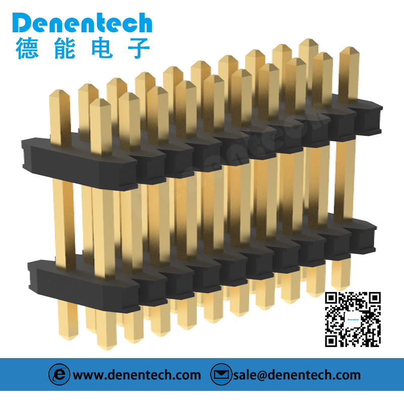Denentech 定制0.80mm双排双塑180度插板排针连接器